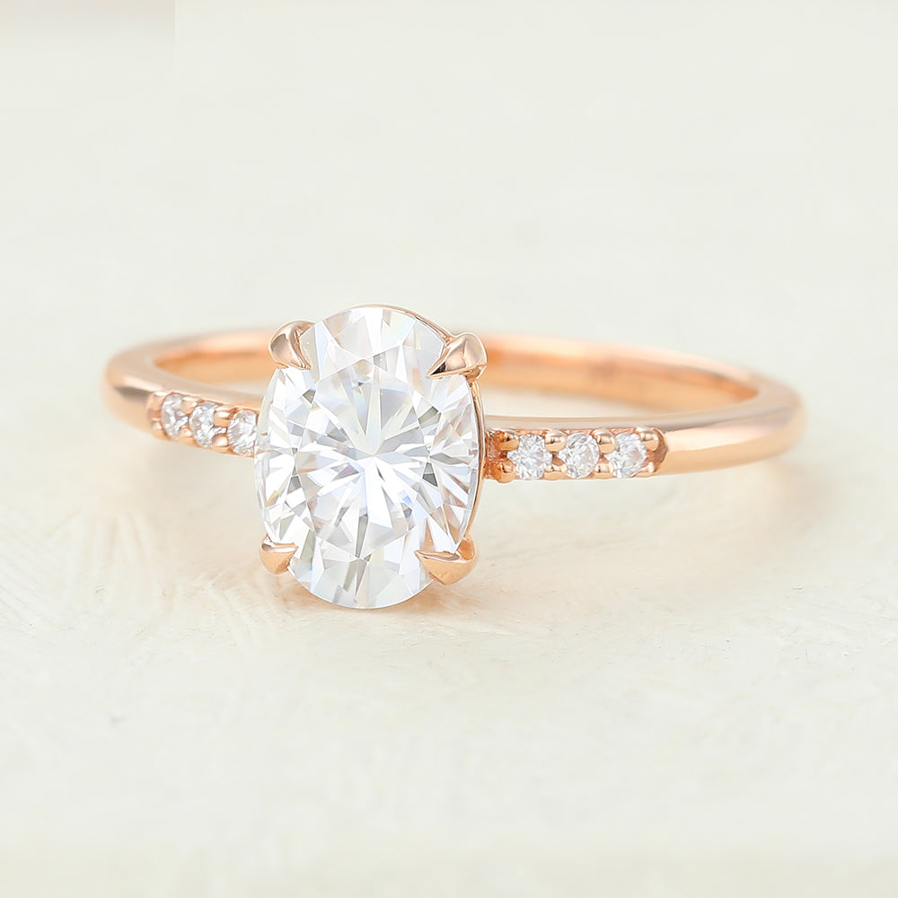 Angelica-1.33 Carats Oval Moissanite Pave Engagement Ring