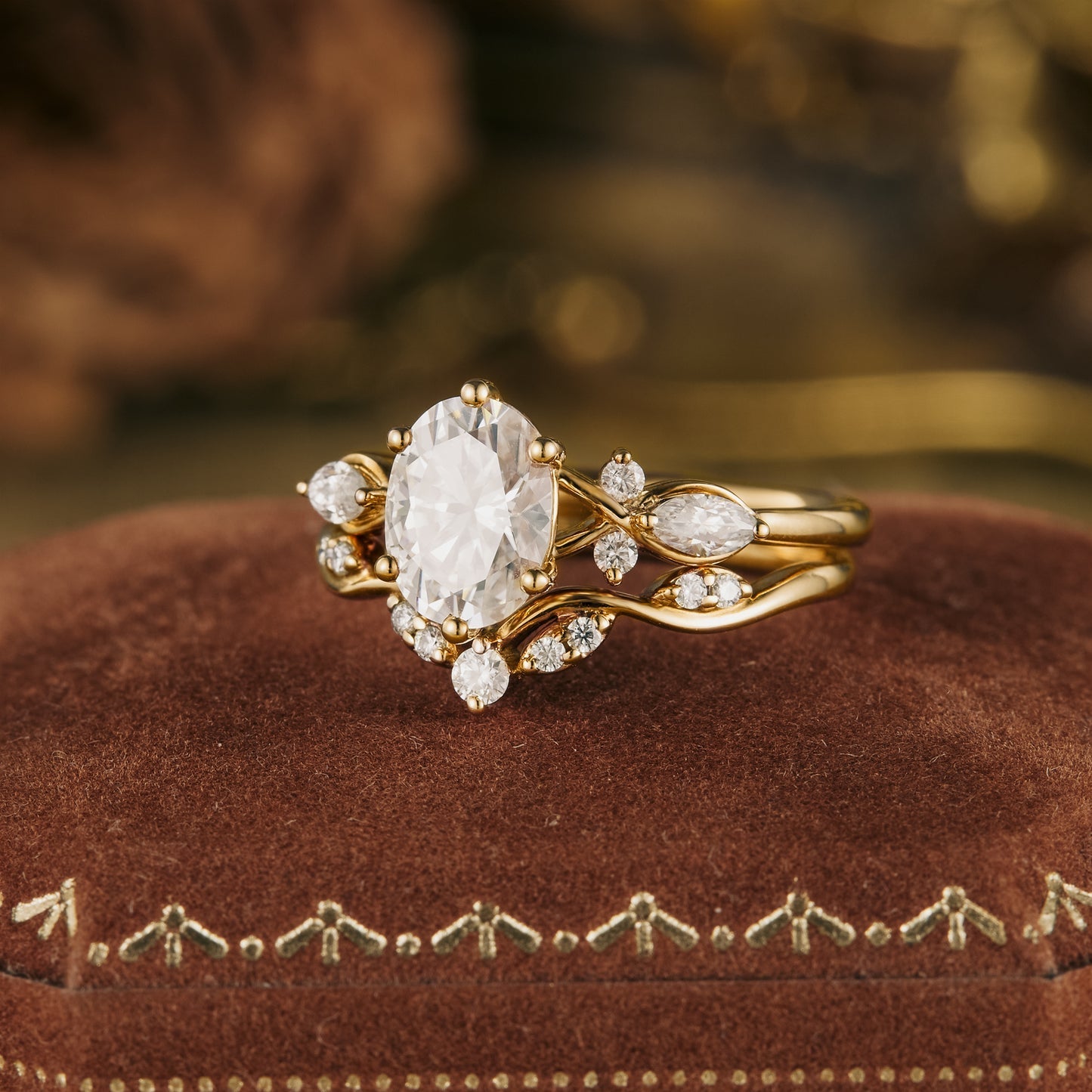 1.5 CT Oval Shaped Moissanite Diamond Bridal Set With Vintage Setting