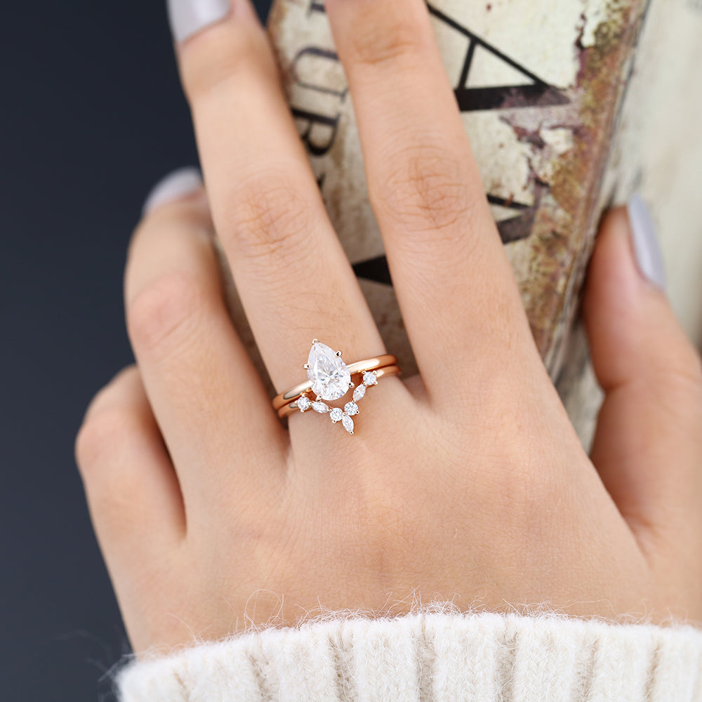 Jasper-1.5 Carats Pear Moissanite Solitaire Bridal Ring Set