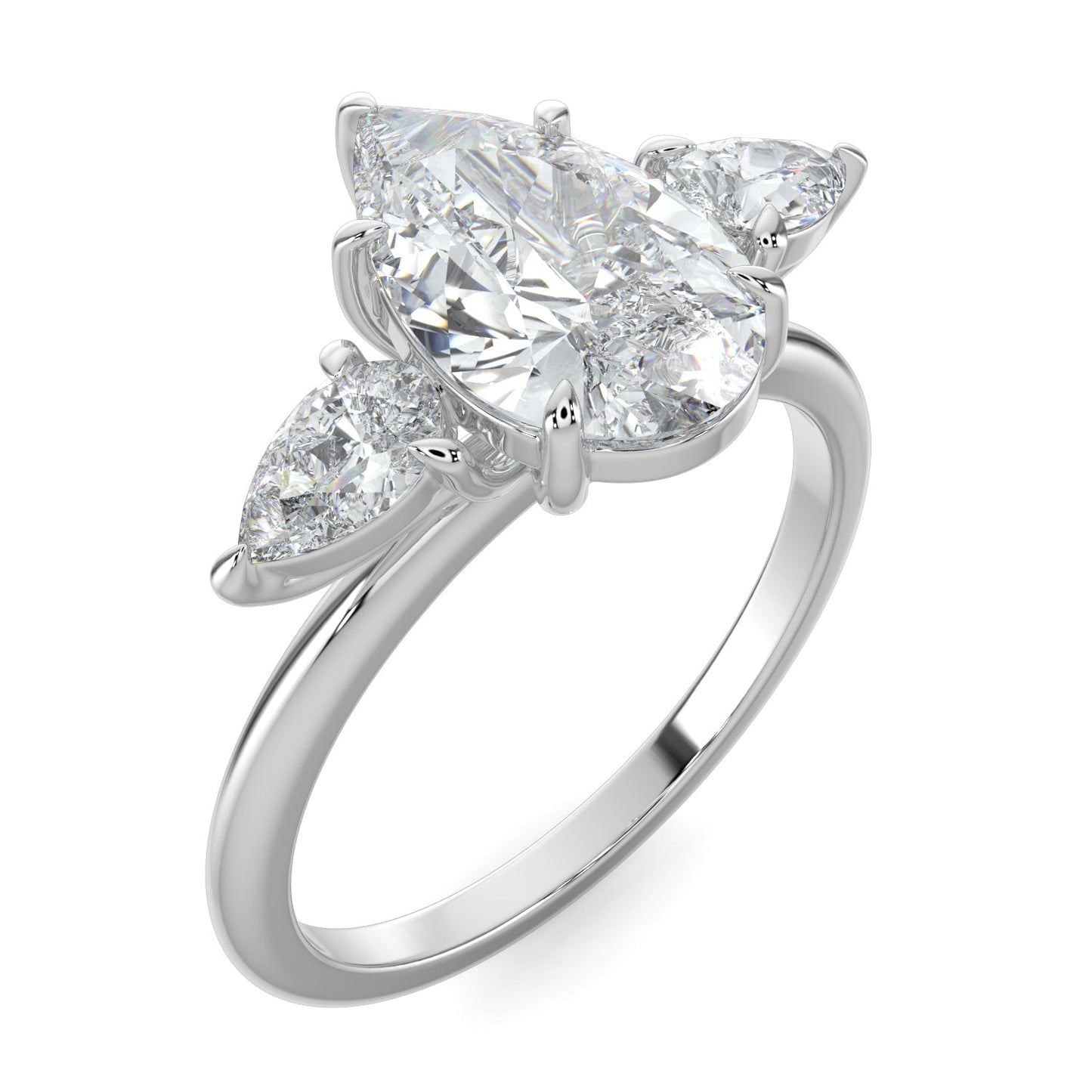 Sarah-1.0 Carats Pear Moissanite Three Stone Engagement Ring