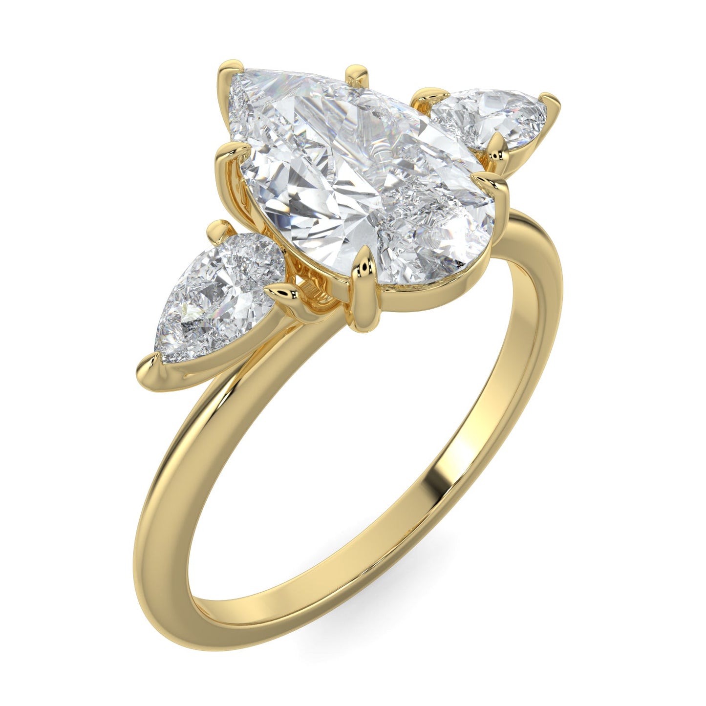 Sarah-1.0 Carats Pear Moissanite Three Stone Engagement Ring