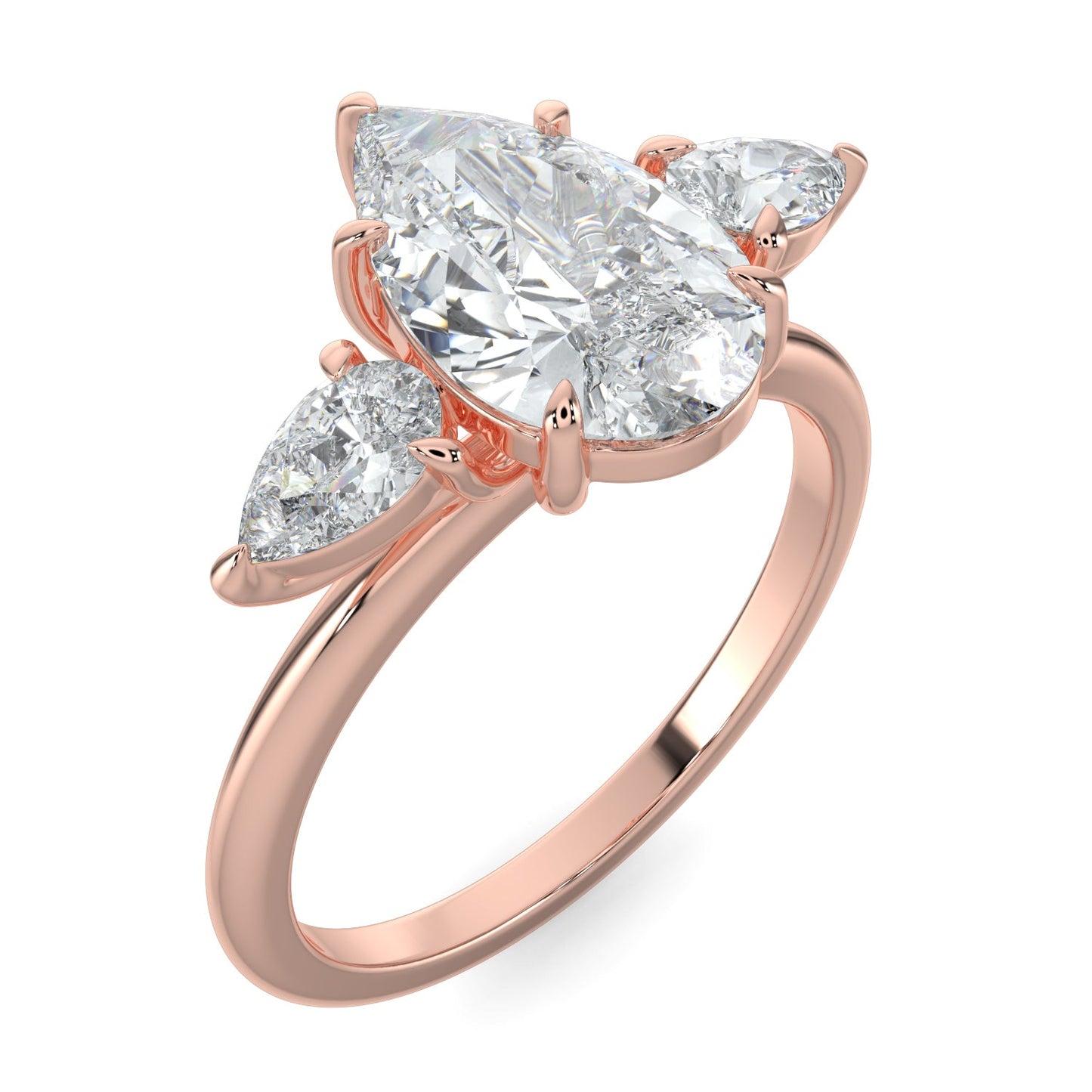 Sarah-1.0 Carats Pear Moissanite Three Stone Engagement Ring