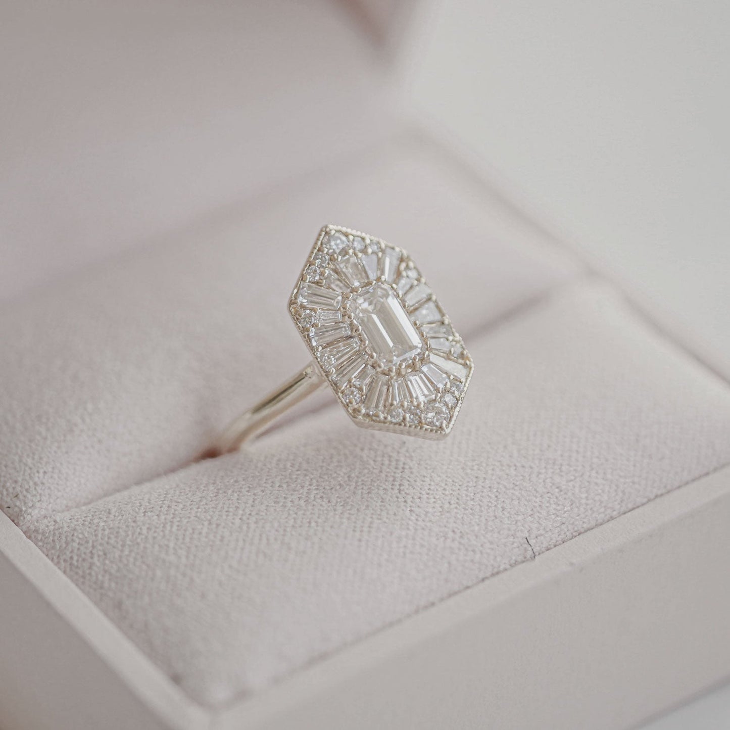 0.70 CT Emerald Shape Ballerina CVD Diamond Engagement Ring