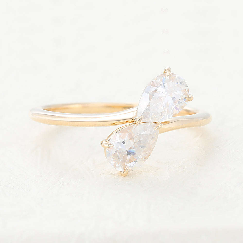 Leia-0.39 Carats Pear Moissanite Two Stone Style Engagement Ring