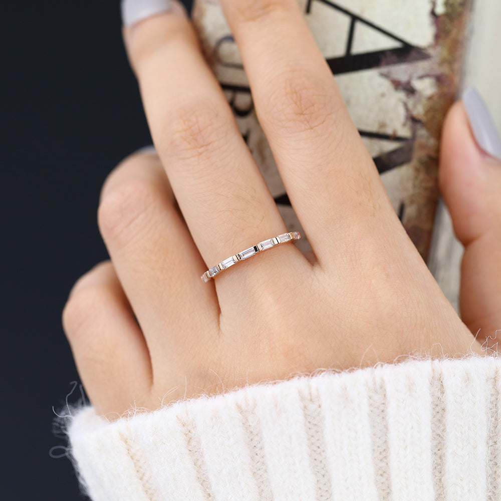 Eva-0.42 TCW Baguette  Moissanite Half Eternity Wedding Band