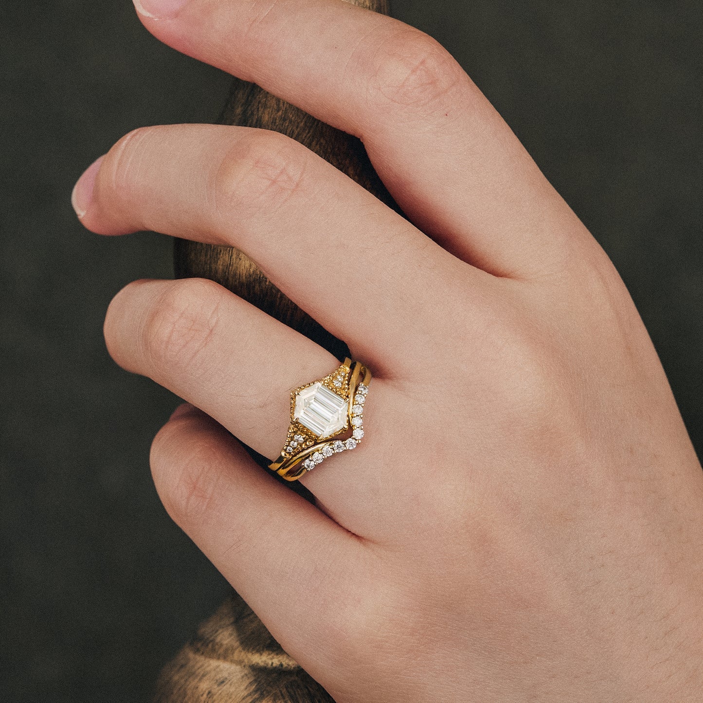 1.2 CT Hexagon Shaped Moissanite Diamond Bridal Set With Vintage Setting