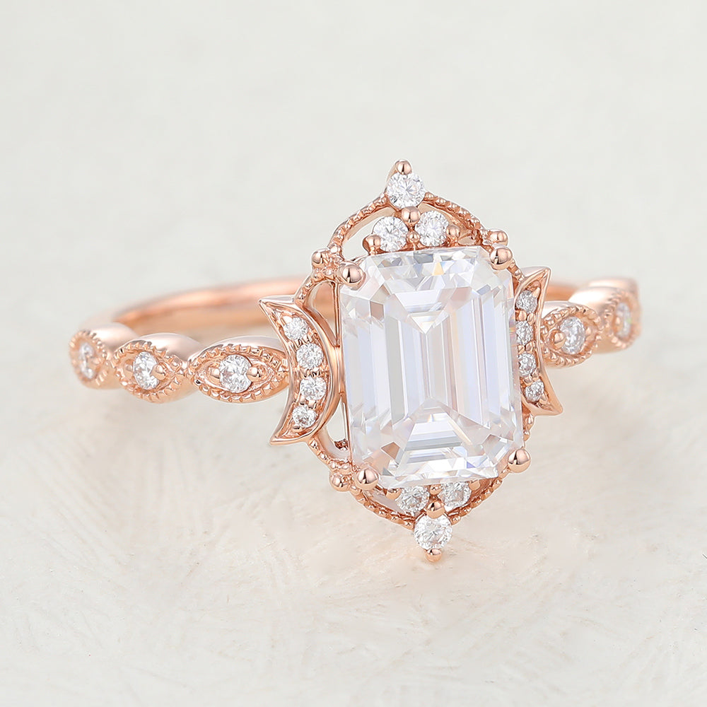 Francesca-1.60 Carats Emerald Moissanite Vintage Engagement Ring