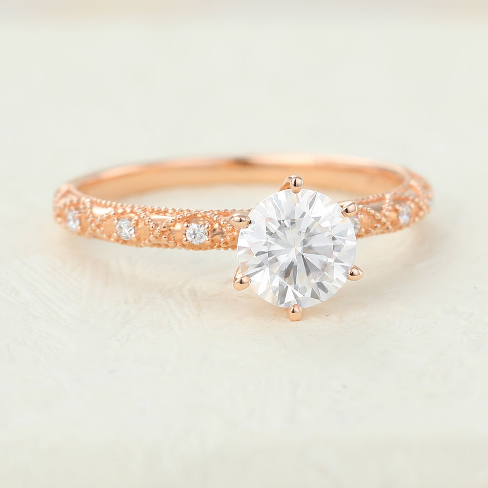 Maeve-0.68 Carats Round Moissanite Vintage Engagement Ring