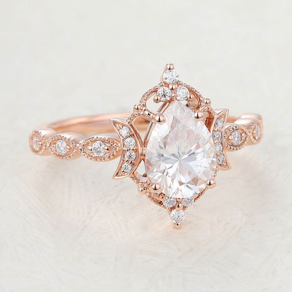 Mariah-0.90 Carats Pear Moissanite Vintage Engagement Ring