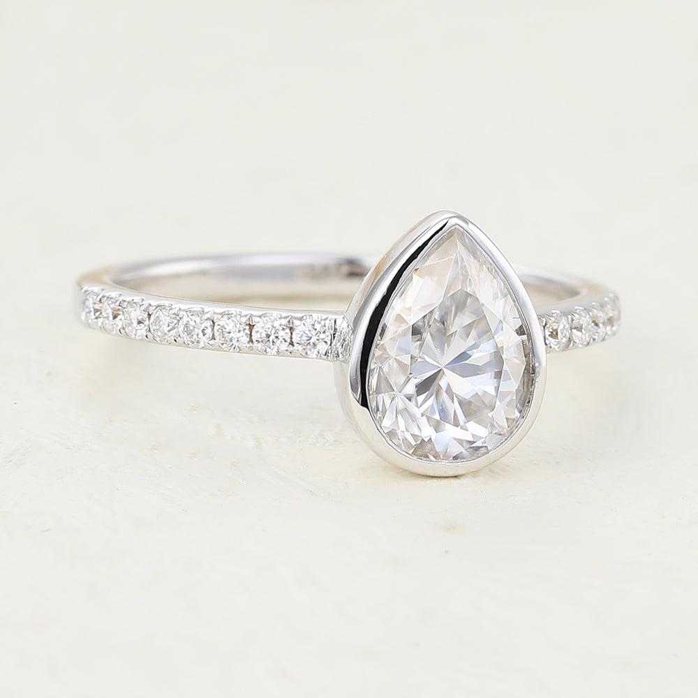 Tessa-1.0 Carats Pear Moissanite Bezel Engagement Ring