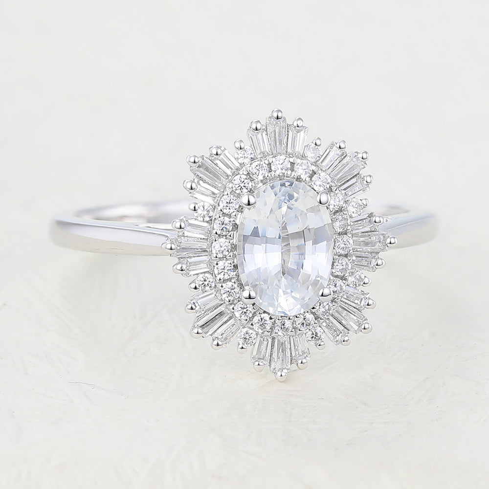 Amaya-0.84 Carats Oval Moissanite Double Halo Engagement Ring