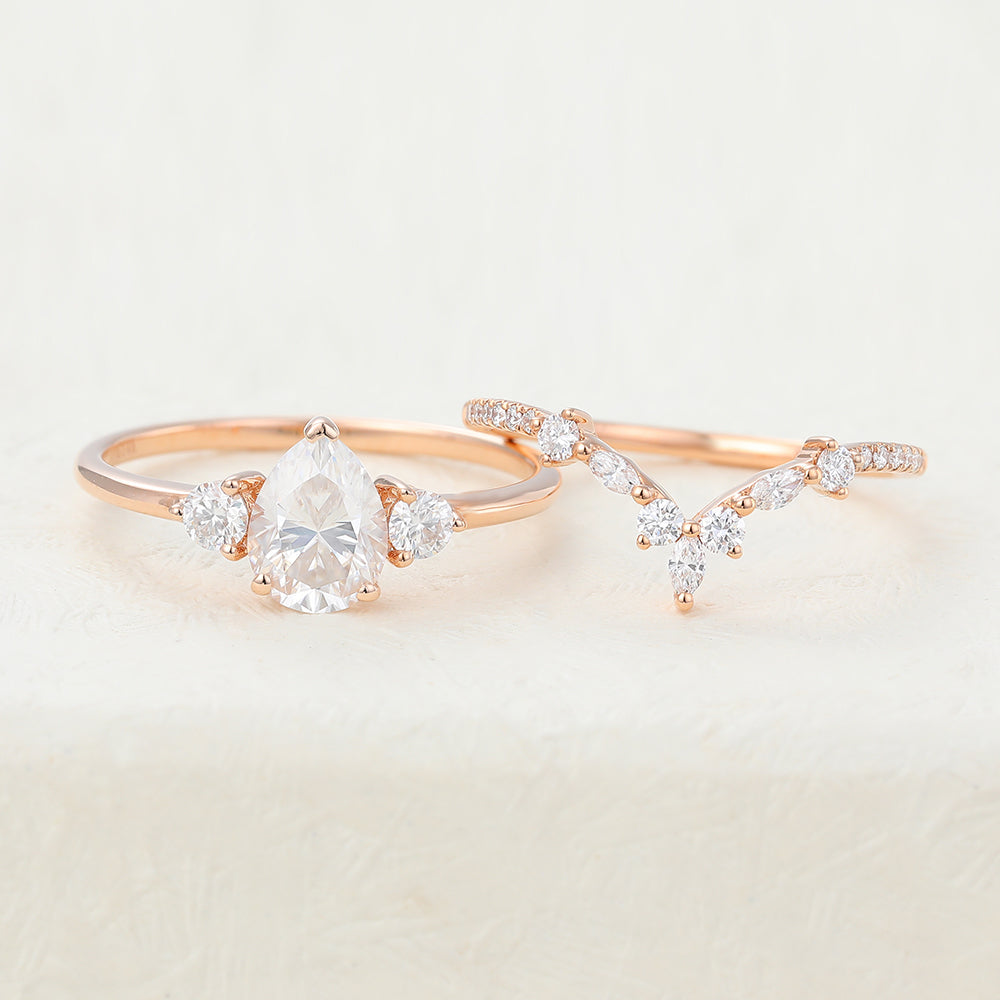 Jasper-1.5 Carats Pear Moissanite Three Stone Style Bridal Ring Set