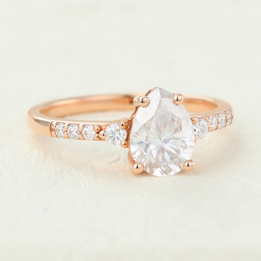 Lola-1.0 Carats Pear Moissanite Pave Engagement Ring