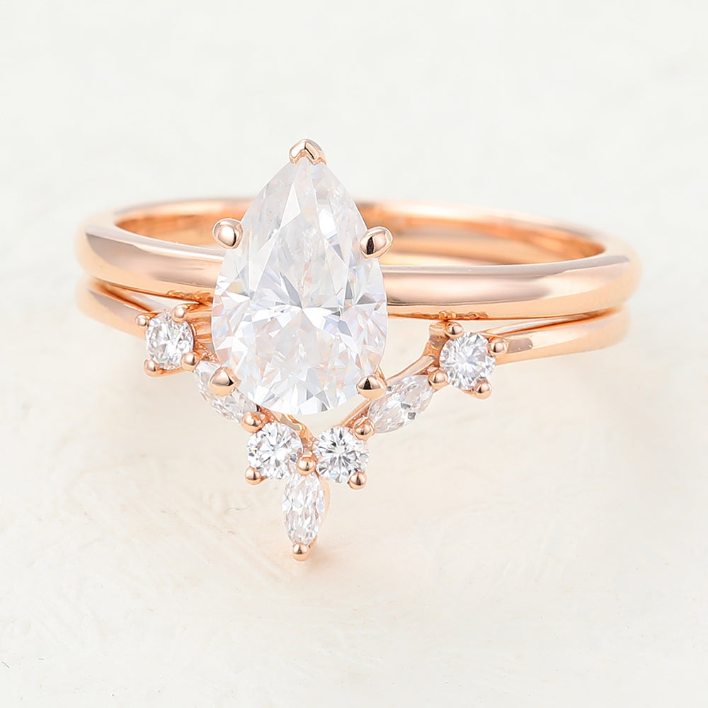 Jasper-1.5 Carats Pear Moissanite Solitire Bridal Ring Set