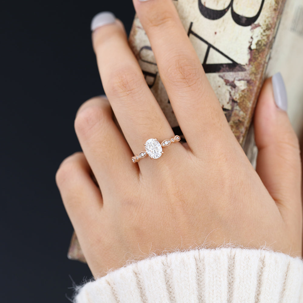 Daniela-1.33 Carats Oval Moissanite Vintage Engagement Ring
