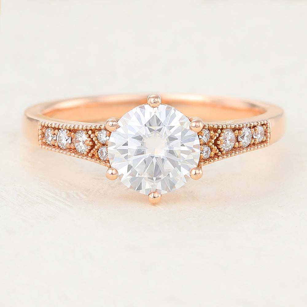 Kelsey-0.88 Carats Round Moissanite vintage Engagement Ring