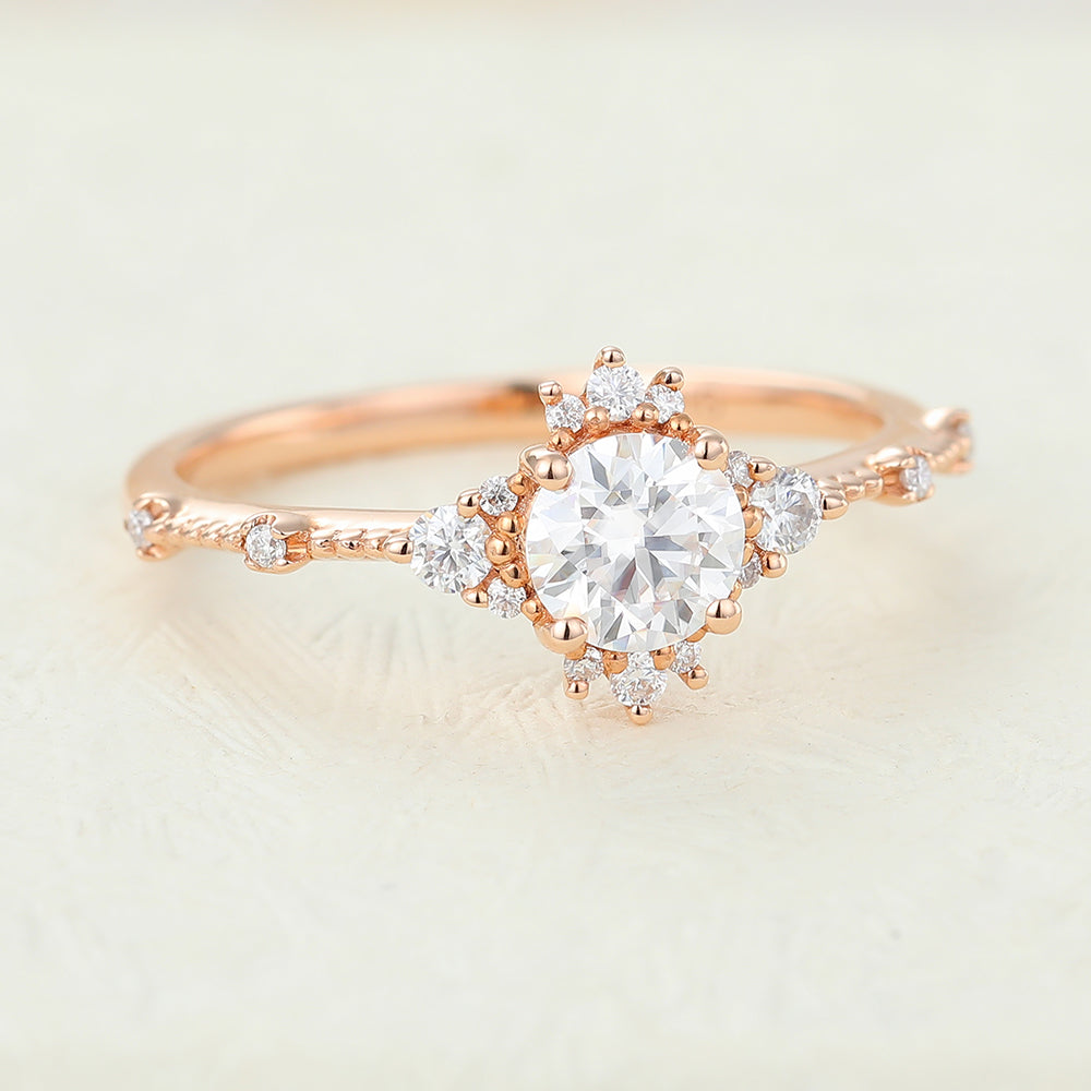 Kiera-0.41 Carats Round Moissanite Vintage Engagement Ring