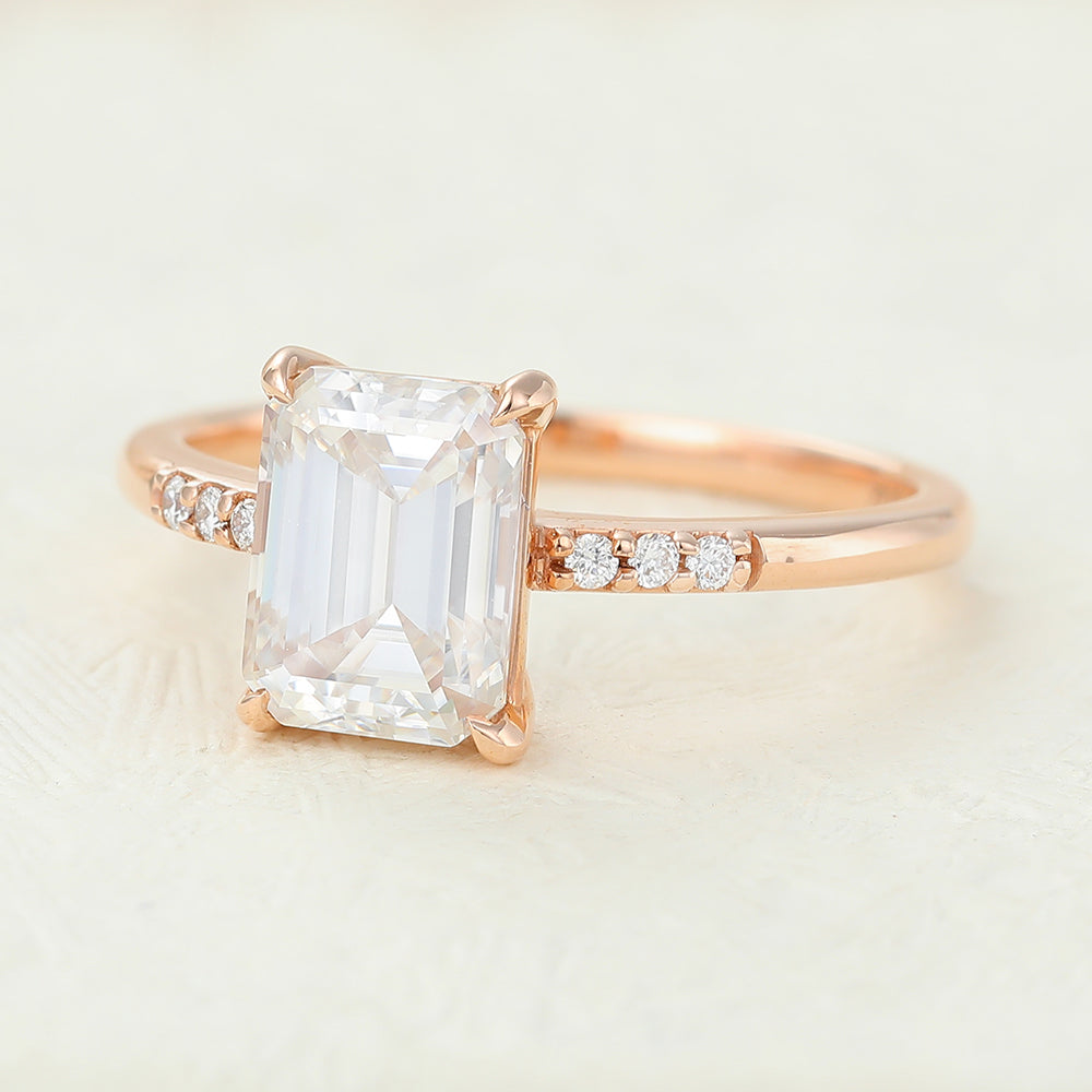 Mckenna-1.60 Carats Emerald Moissanite Pave Engagement Ring
