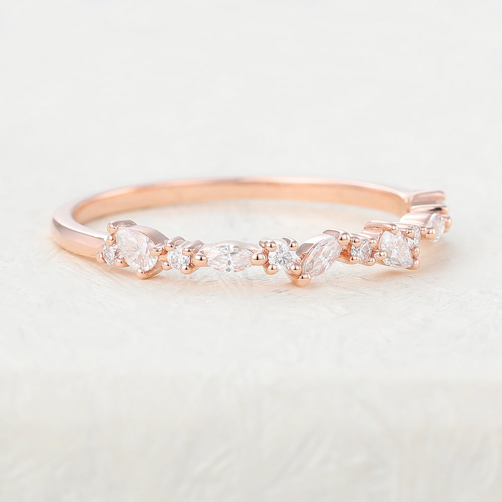 Gianna-0.42 TCW Pear, Marquise & Round  Moissanite Half Eternity Wedding Band