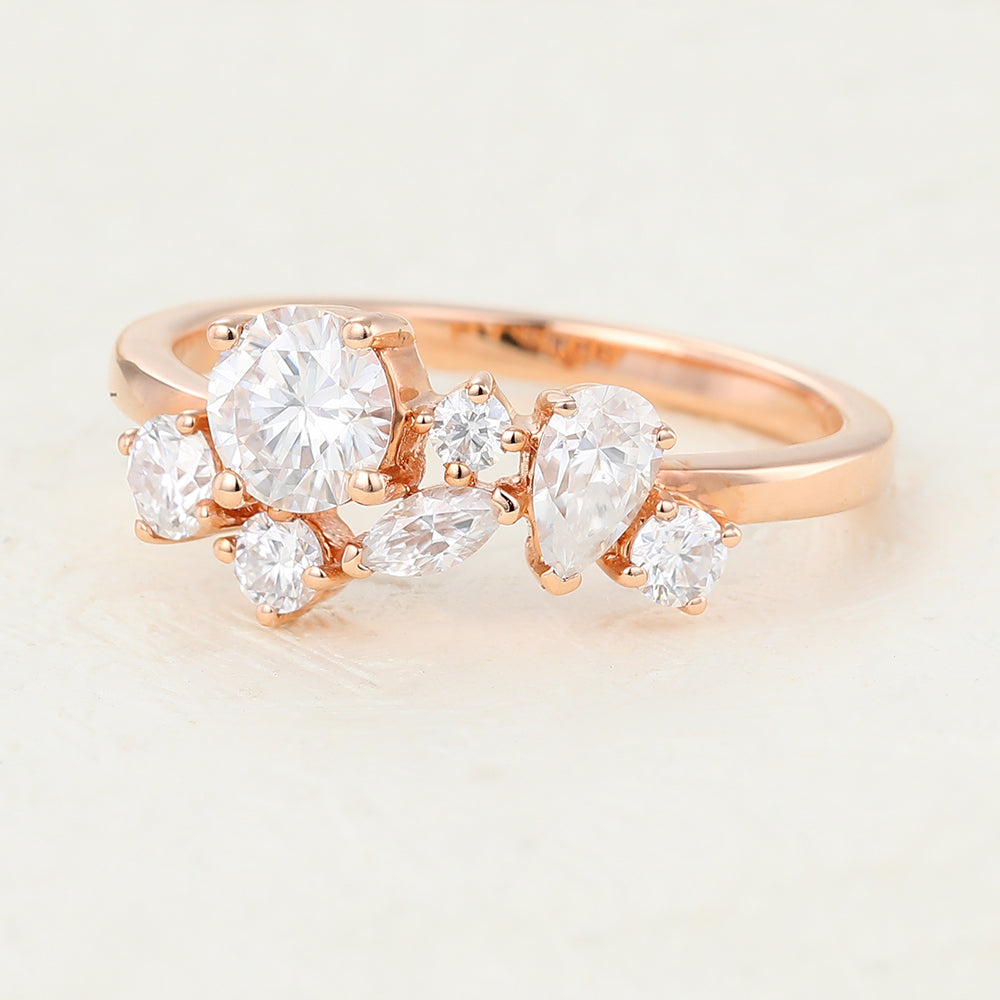 Blake-1.0 TCW Marquise, Round & Pear  Moissanite Cluster Wedding Band