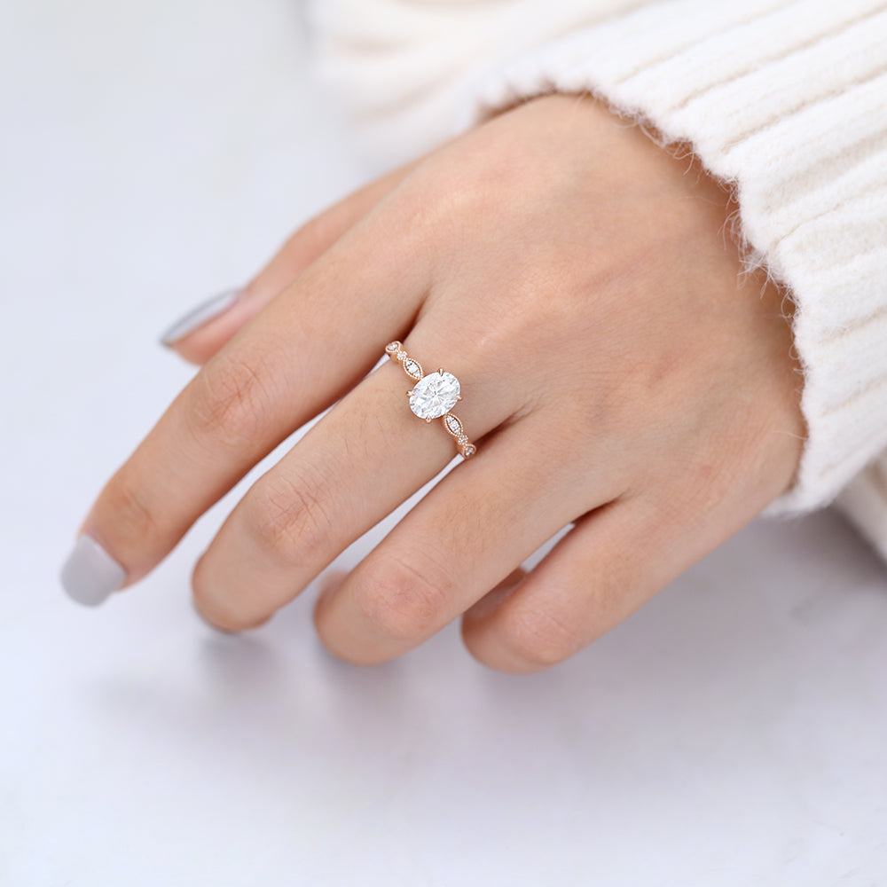 Daniela-1.33 Carats Oval Moissanite Vintage Engagement Ring
