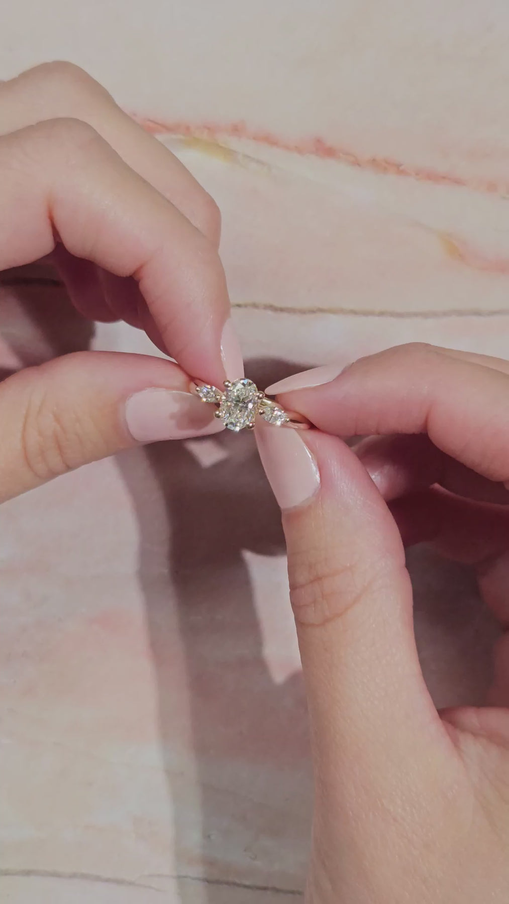 Margaret-1.0 Carats Oval Moissanite Three Stone Engagement Ring