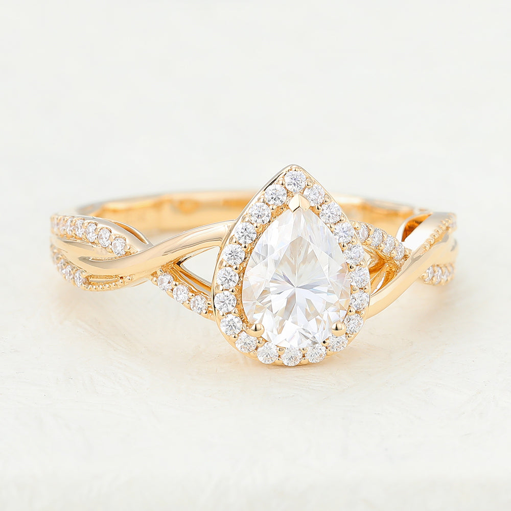 Ruth-0.43 Pear Moissanite Halo Engagement Ring