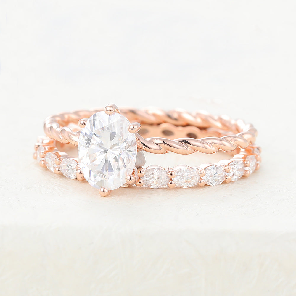 Miles-1.33 Carats Oval Moissanite Solitaire Bridal Ring Set