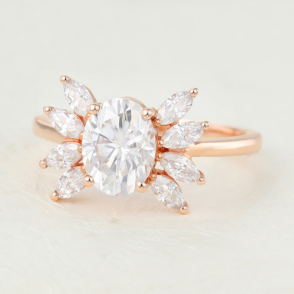 Makenzie-1.33 Carats Oval Moissanite Cluster Engagement Ring