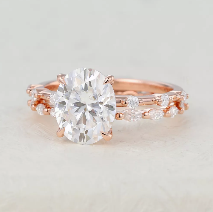 Everett-3.0 Carats Oval Moissanite Dainty Bridal Ring Set