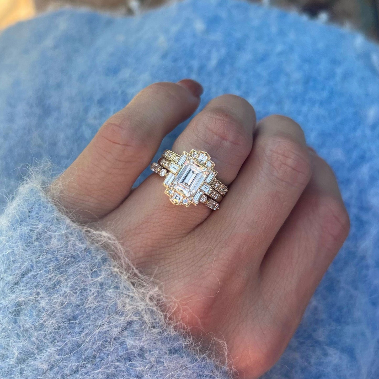 1.50 CT Emerald Shape Art Deco CVD Diamond Engagement Ring