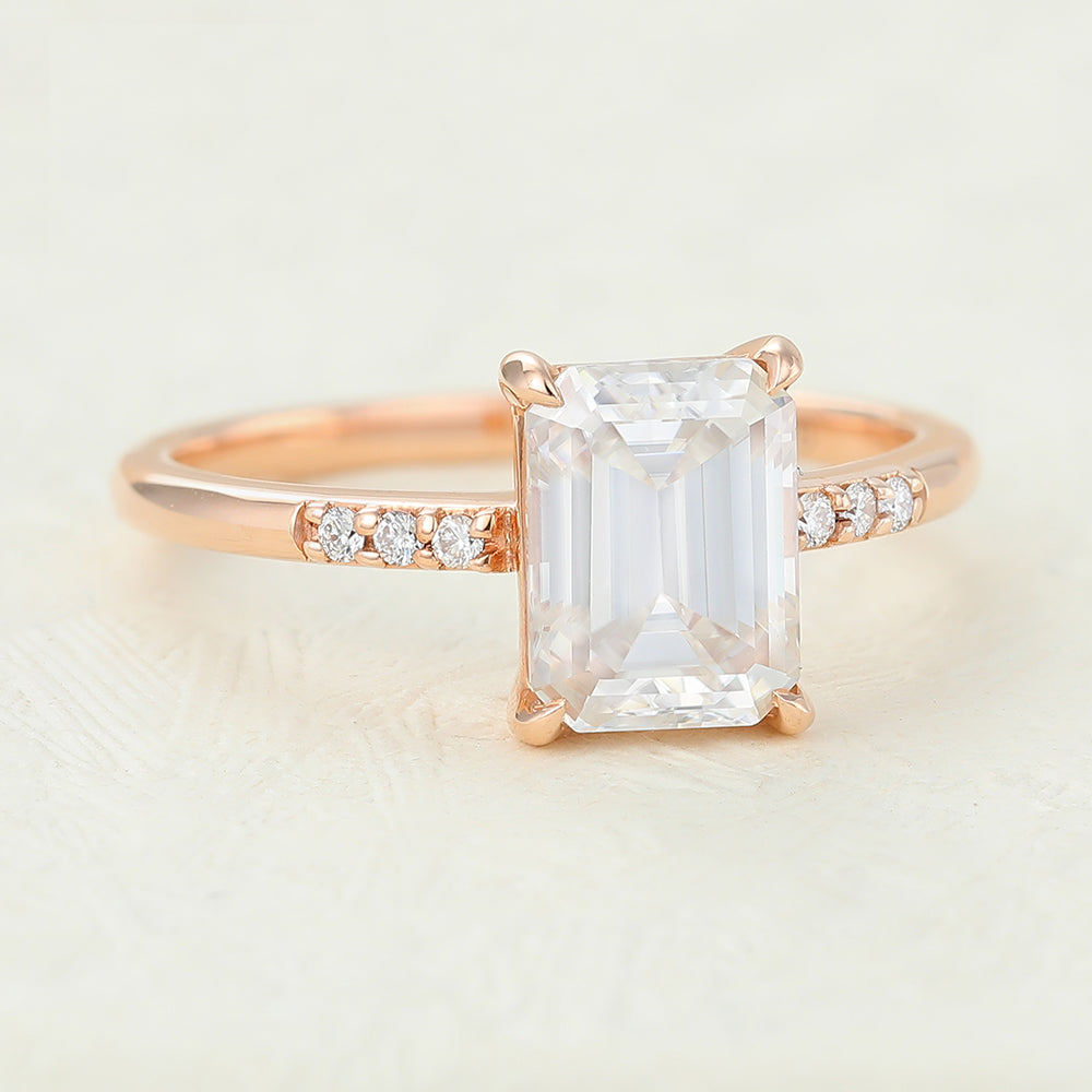 Mckenna-1.60 Carats Emerald Moissanite Pave Engagement Ring
