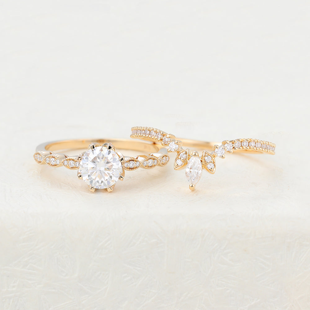Timothy-1.0 Carats Round Moissanite Pave Bridal Ring Set