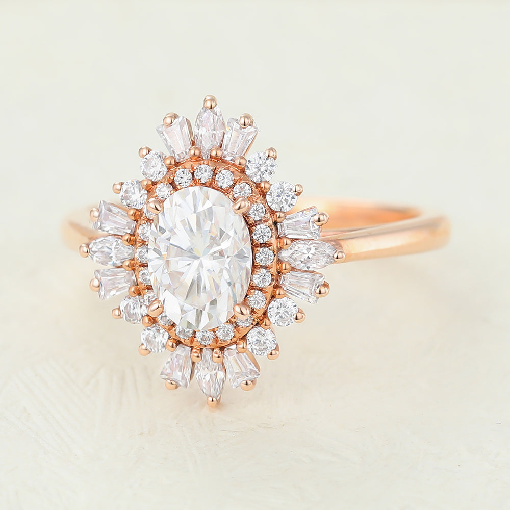 April-0.84 Carats Oval Moissanite Double Halo Engagement Ring