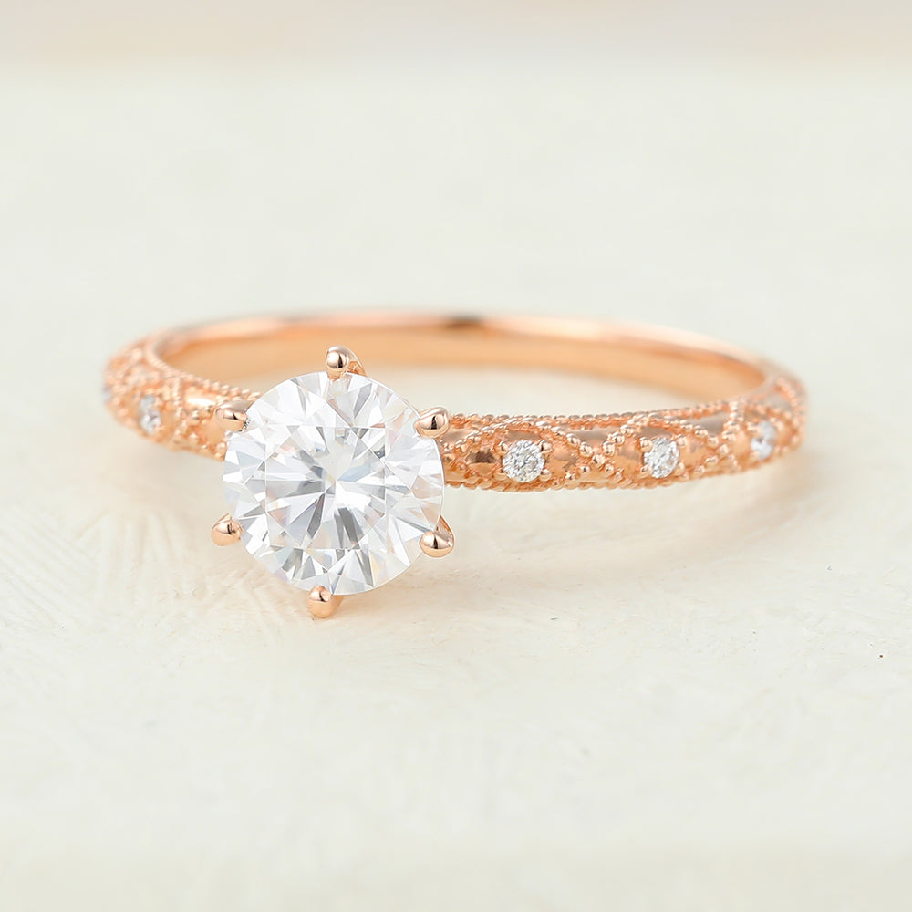 Maeve-0.68 Carats Round Moissanite Vintage Engagement Ring
