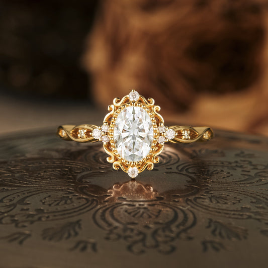 0.94 CT Carat Moissanite Diamond Oval Shape Vintage Engagement Ring