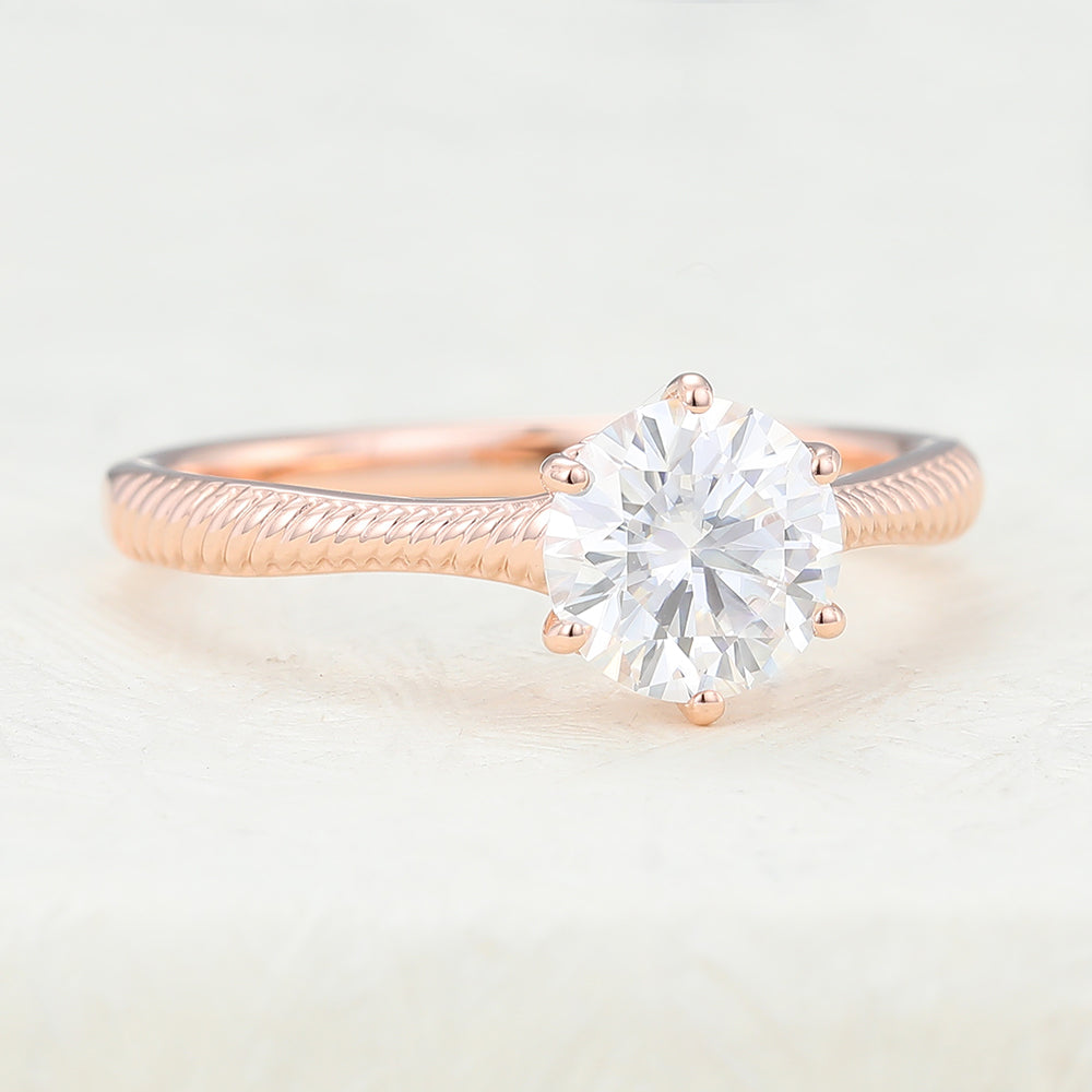 Chelsea-0.88 Carats Round Moissanite Solitaire Engagement Ring