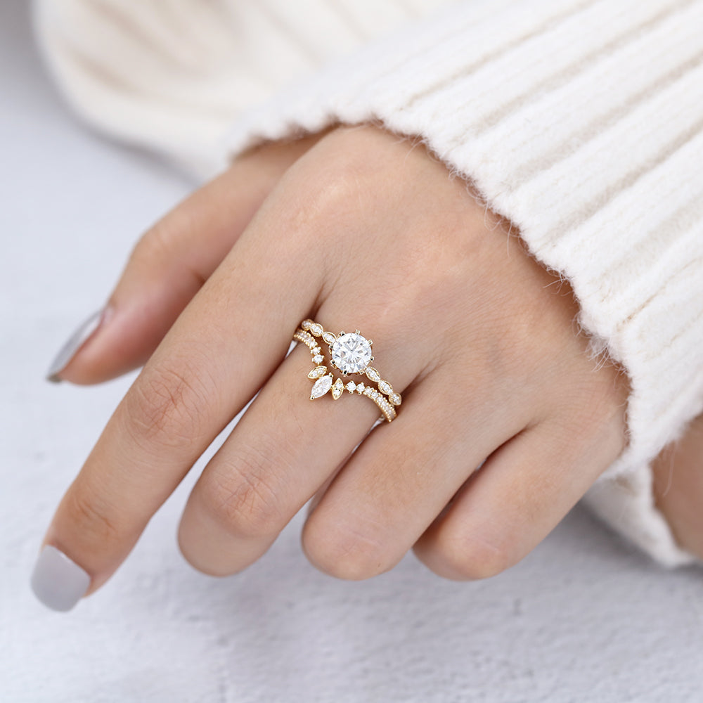 Timothy-1.0 Carats Round Moissanite Pave Bridal Ring Set