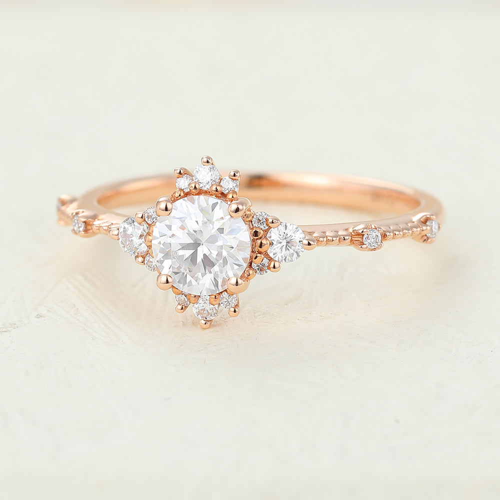 Kiera-0.41 Carats Round Moissanite Vintage Engagement Ring