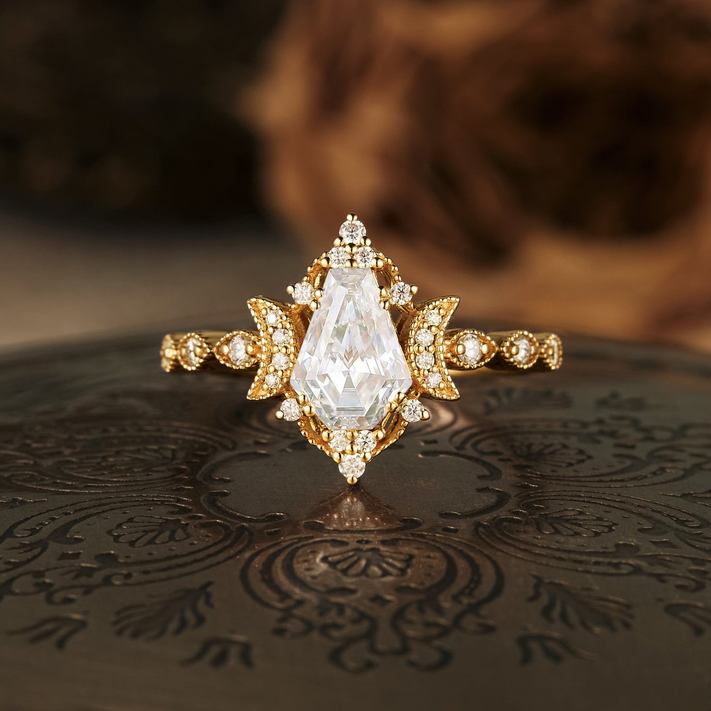 1.0 CT Carat Moissanite Diamond Kite Shape Vintage Engagement Ring