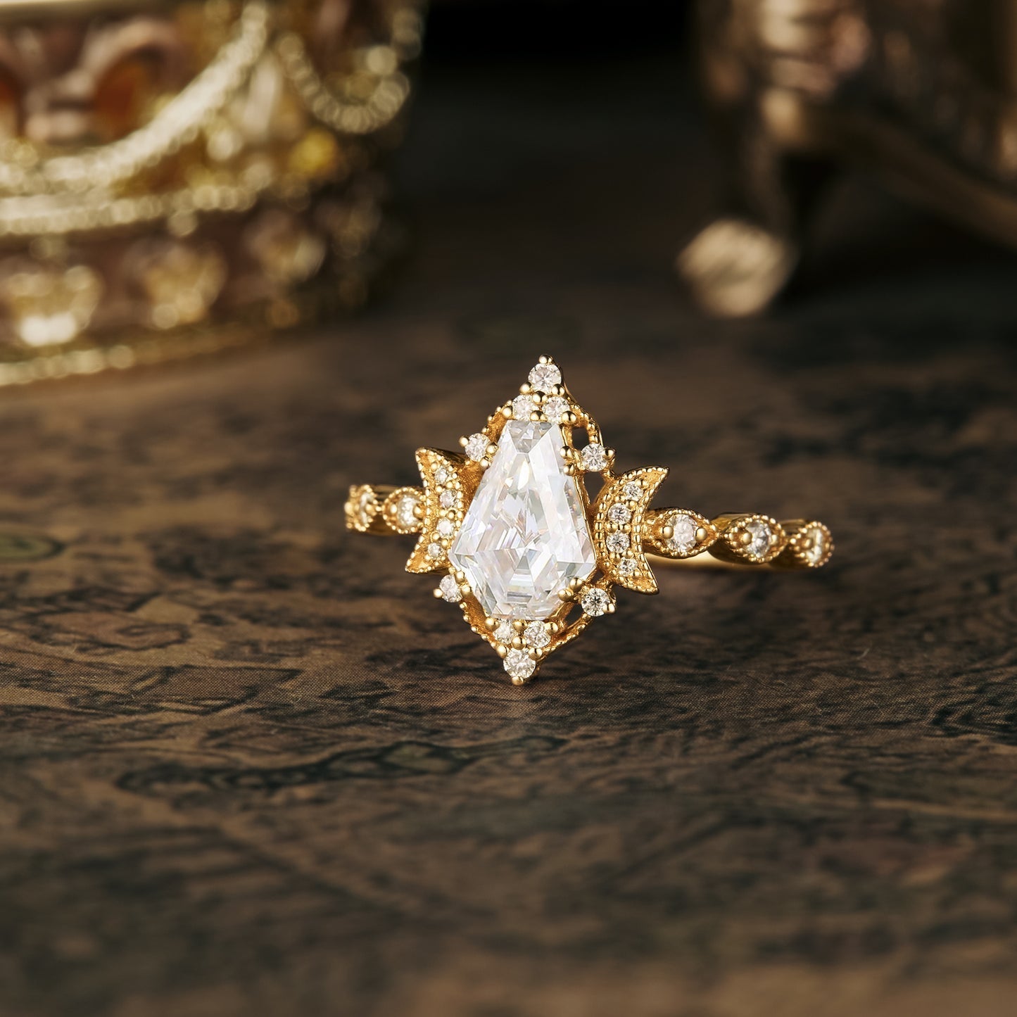 1.0 CT Carat Moissanite Diamond Kite Shape Vintage Engagement Ring