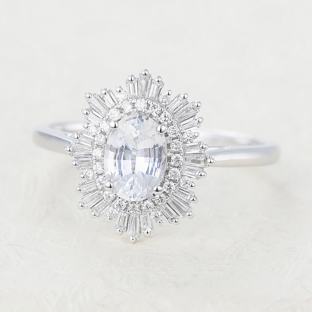 Amaya-0.84 Carats Oval Moissanite Double Halo Engagement Ring