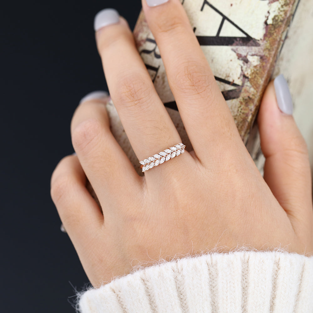 Taylor-0.72 TCW Marquise Moissanite Unique Etenity Wedding Band
