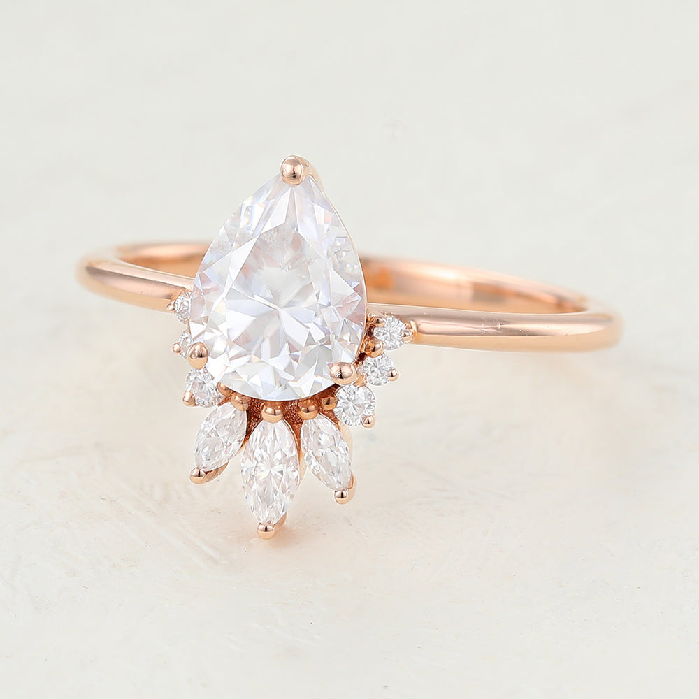 Marilyn-0.85 Carats Pear Moissanite Cluster Engagement Ring