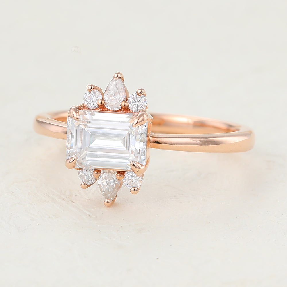 Harley-0.92 Carats Emerald Moissanite Pave Engagement Ring