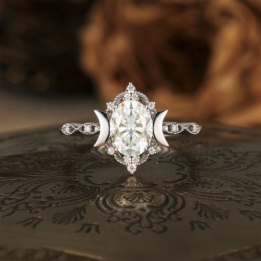 1.5 CT Carat Moissanite Diamond Oval Shape Vintage Engagement Ring