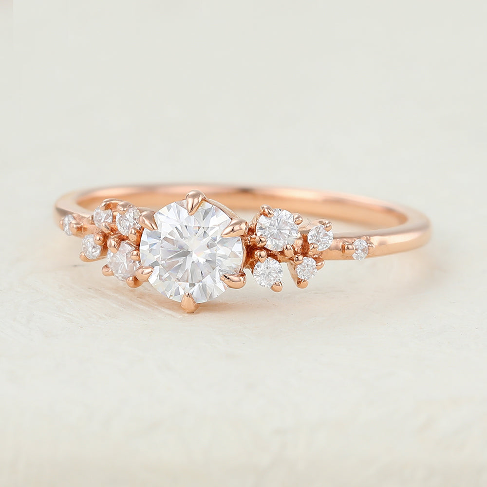 Alexandria-0.41 Carats Round Moissanite Cluster Engagement Ring