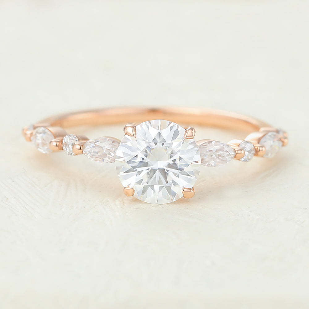 Jacqueline-0.88 Carats Round Moissanite Pave Engagement Ring