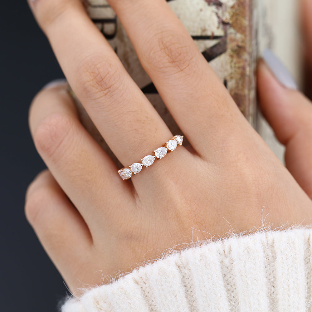Paisley-1.4 TCW Pear Moissanite Semi Eternity Wedding Band
