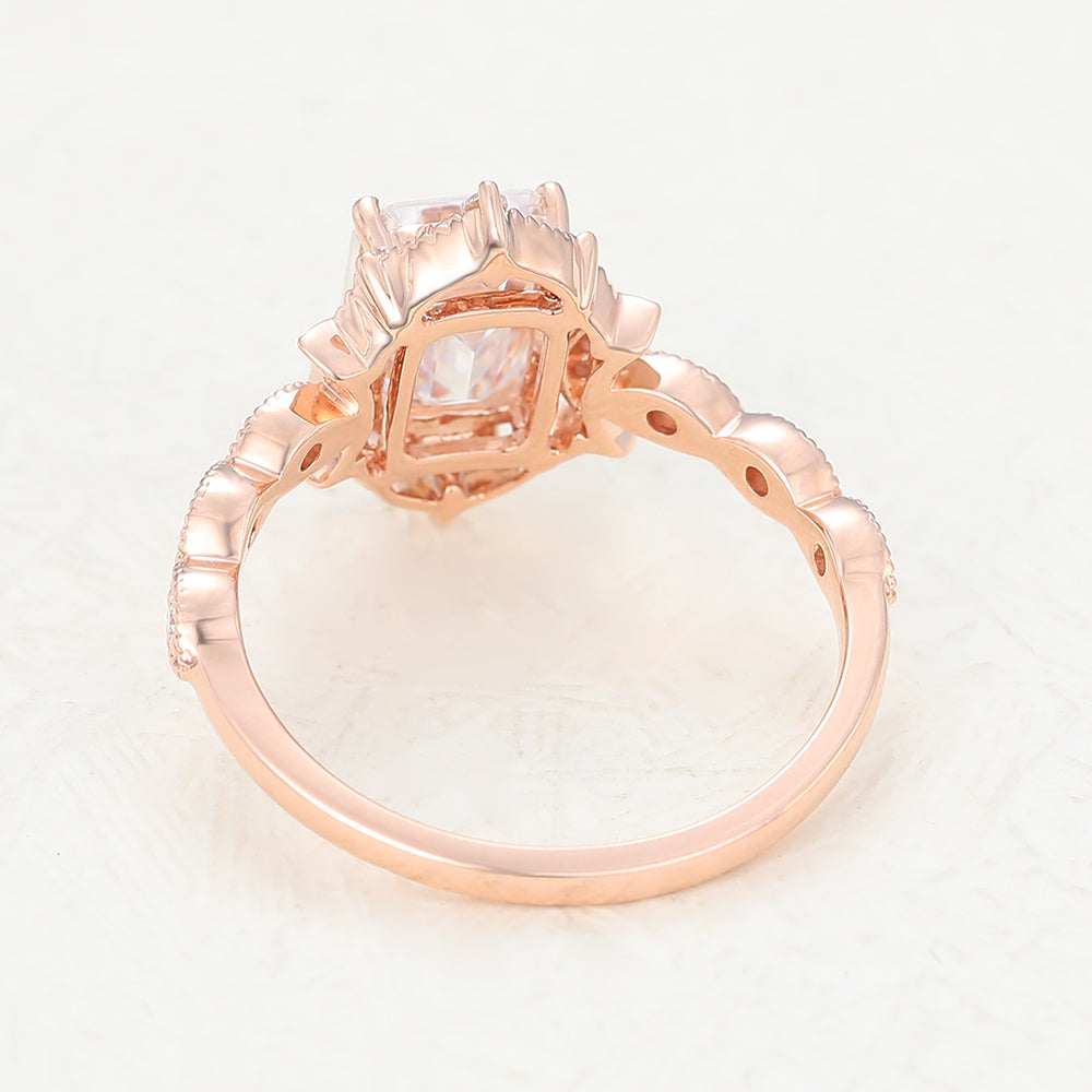 Francesca-1.60 Carats Emerald Moissanite Vintage Engagement Ring
